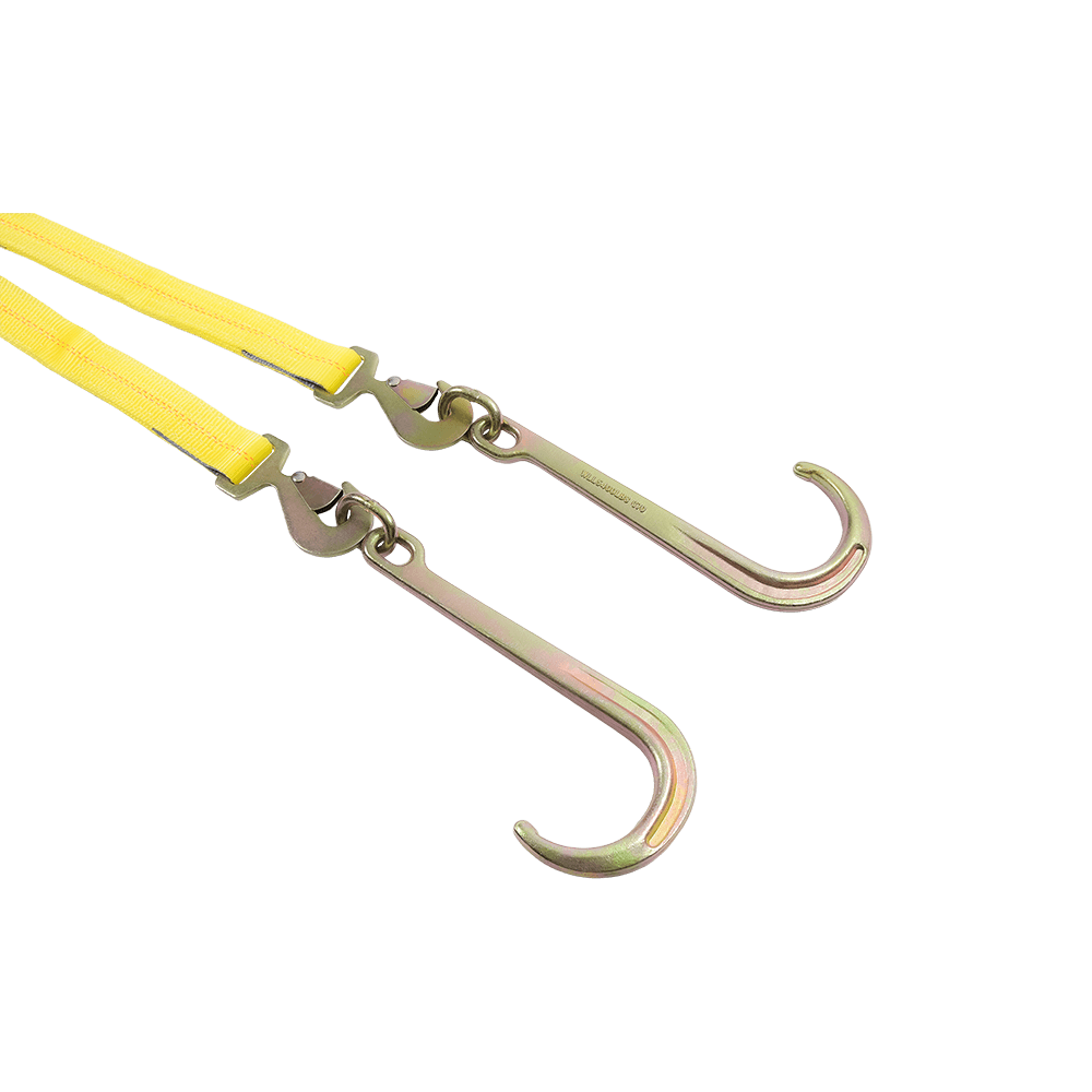 Ratcheting J-Hook Ceangail-Síos Dearadh V-Strap Hook Ilphointí RTJ le haghaidh Úsáid Trucail Tarraingthe