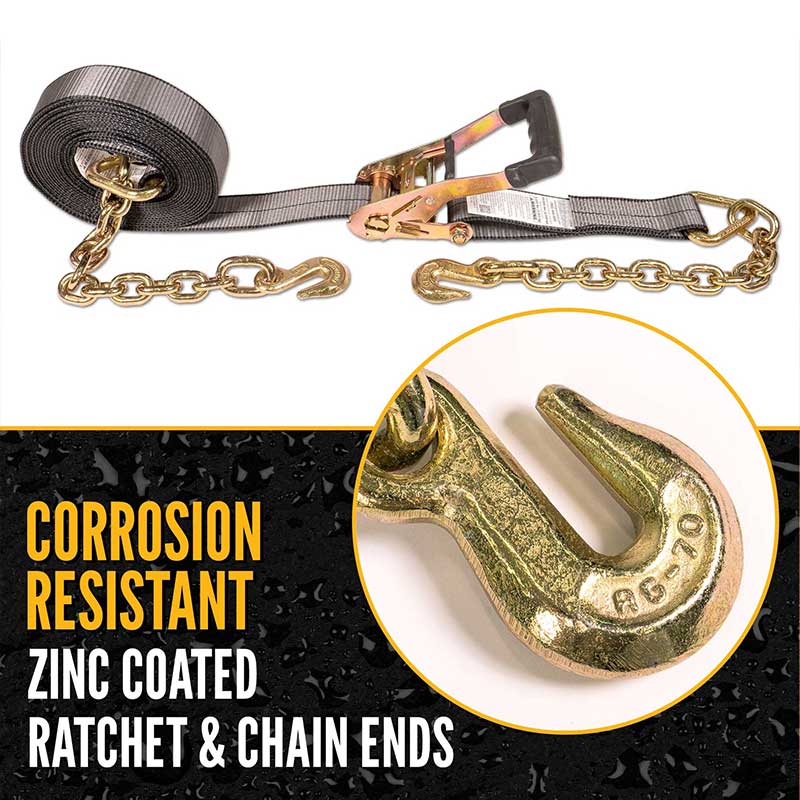 Líne Dubh 2' X 30' Strap Ratchet Thionscal Trom le Síneadh Slabhra