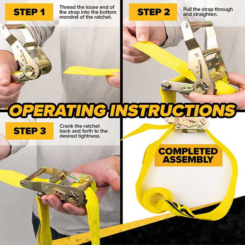 An Fórsa 2 X 20' Strap Ratchet Gan Deireadh Buí Trom Dualgas